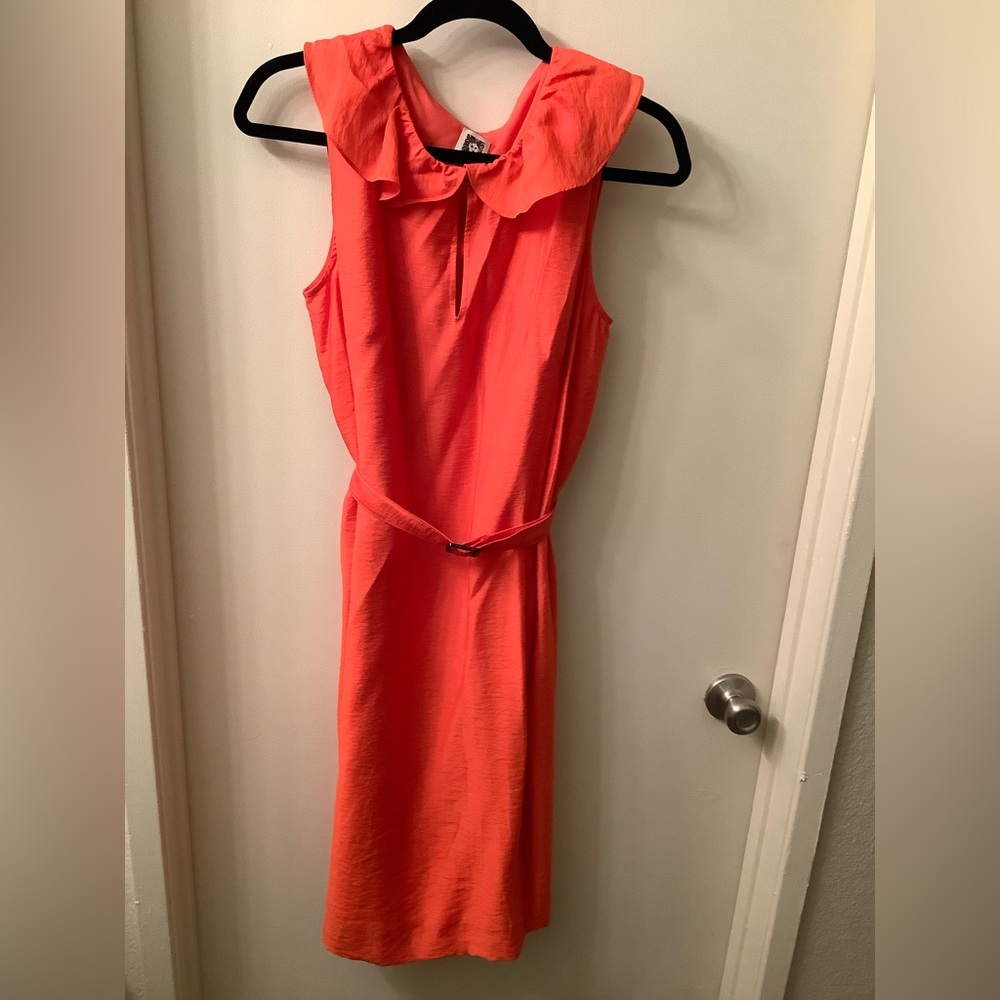 Anne Klein Dress Sleeveless Ruffle, Neck, Belt, Size 12